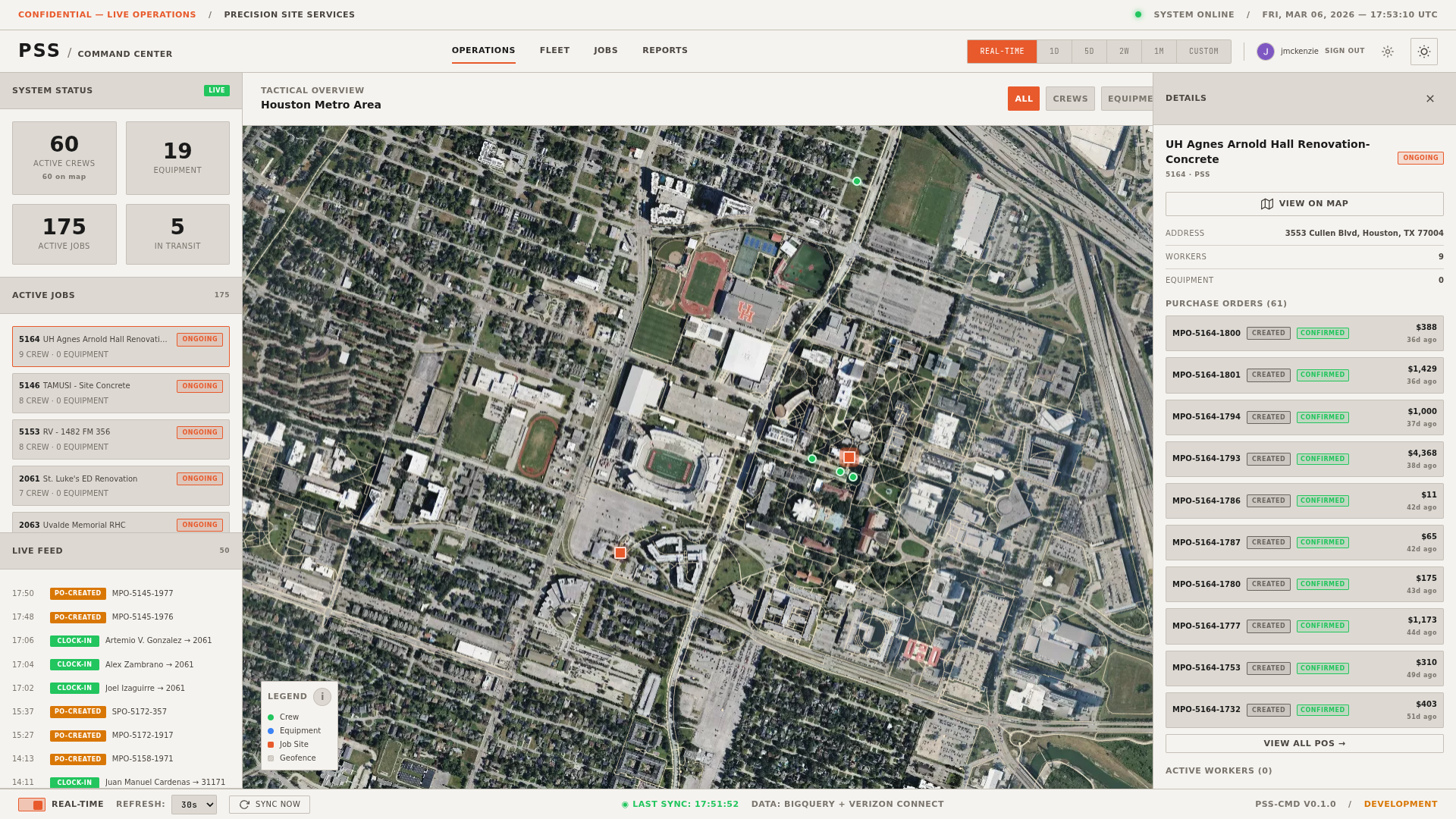 Jobs page with a job row's detail panel open, showing the "View on Operations Map" button that zooms the map to that job's location