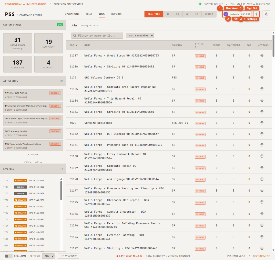 Top-right corner of the navbar showing the user avatar/menu open with the Sign Out option visible