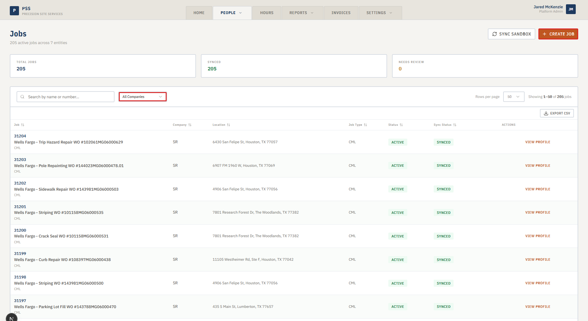Jobs list page showing the job table and the Create Job button