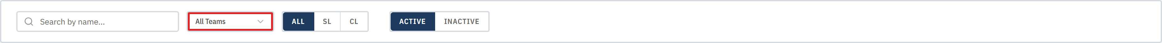 Field Workers filter bar with the All Teams dropdown open showing each team name
