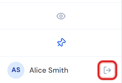 Close-up of the JCI Dashboard sidebar bottom showing the PM's circular initials badge at the top of the sidebar footer, with the Sign out link visible directly below