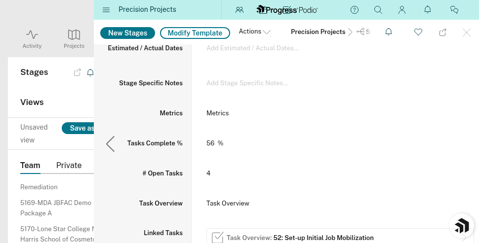 Mobilization stage showing completion metrics