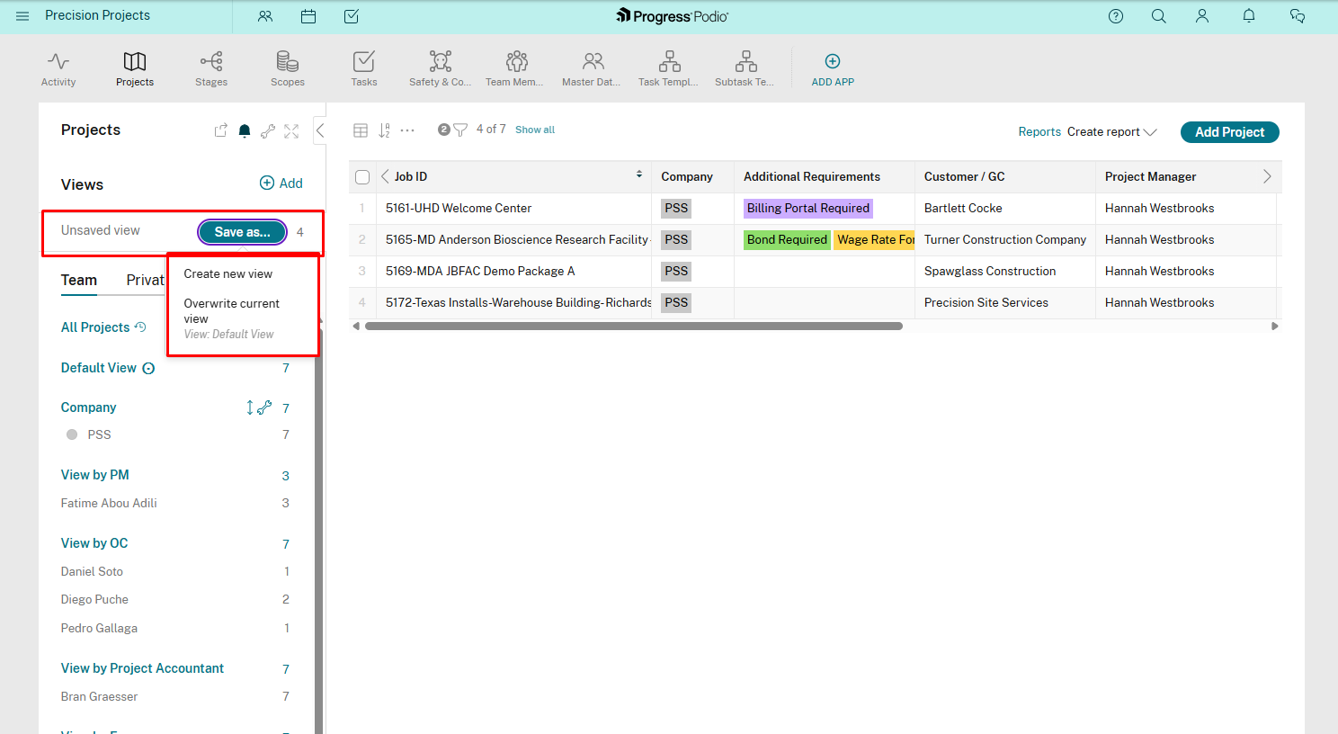 Save as dialog showing Create new view and Overwrite current view options